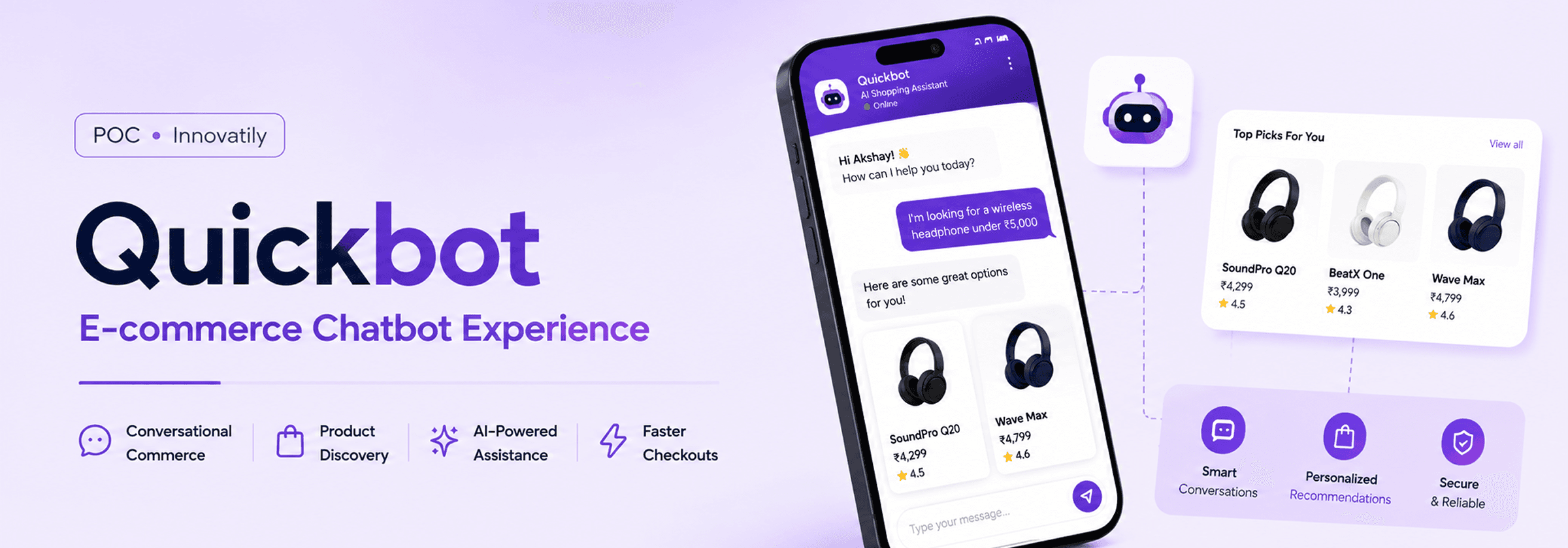 Quickbot conversational e-commerce chatbot experience POC.