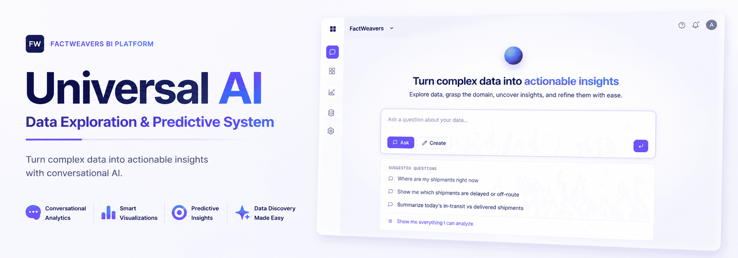 FactWeavers Universal AI conversational analytics view generating a chart from a natural-language question.